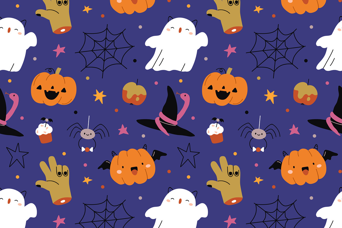 Cute Halloween seamless patterns set, a Pattern Graphic by Good Studio (Photo 3 of 8)