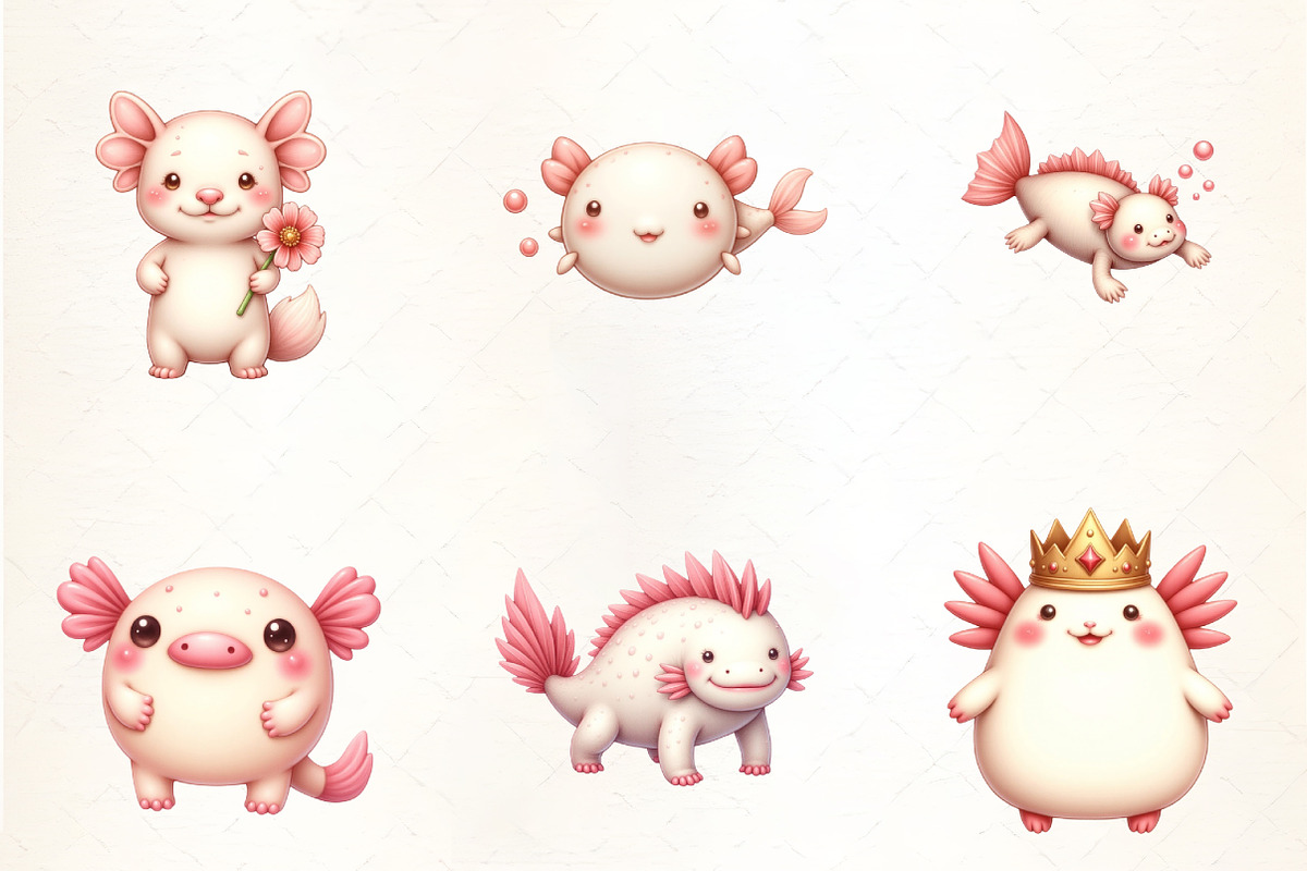 Cute Cartoon Axolotl Clipart, an Illustration by CrexoraLab (Photo 2 of 5)