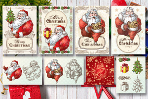 Vintage Santa Claus and objects, a Card Template by inshader