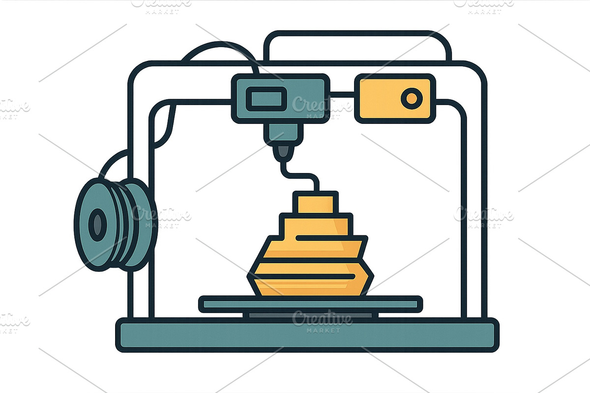 3D printer creating a geometric, a Technology Illustration by ZinetroN