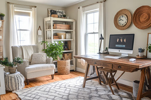 Cozy farmhouse style home office fea, a Photo by Pavel_design