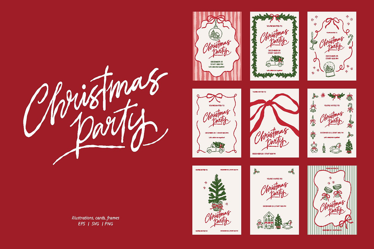 Vintage Christmas Party Clipart, a Decorative Illustration by Barkova Nadya (Photo 1 of 9)