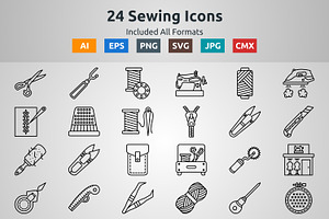 Vector Outline Icons Of Sewing