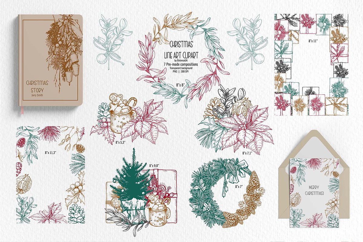 Christmas Line Art Clipart, a Decorative Illustration by BalanceUA (Photo 4 of 9)