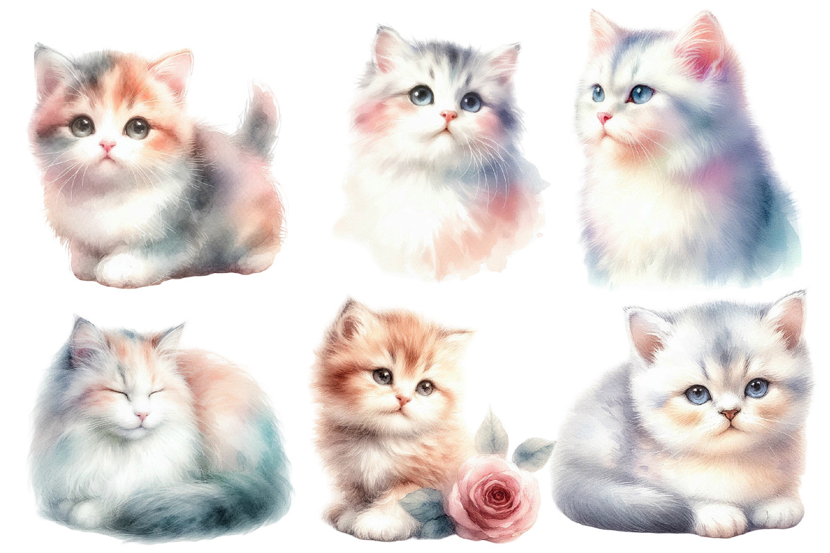 Watercolor Cat clipart, an Illustration by Designworld (Photo 4 of 6)