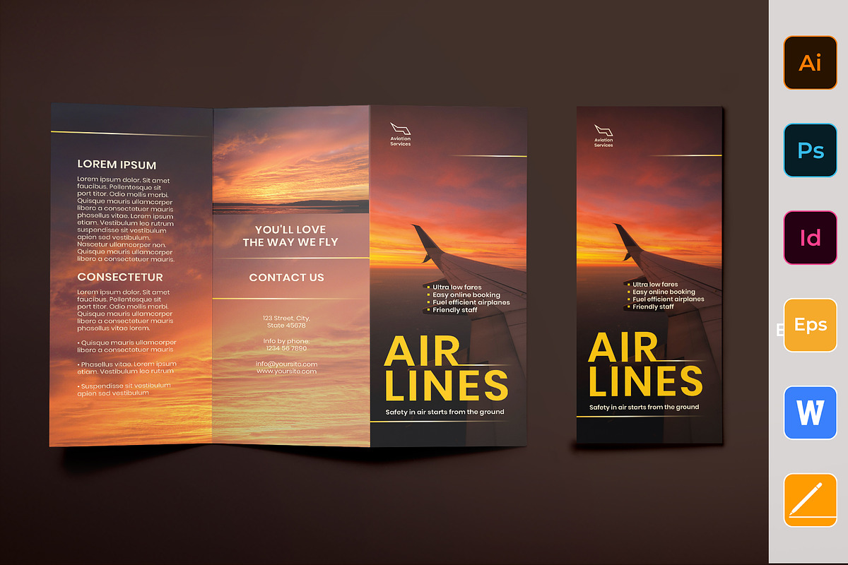 Airlines Aviation Brochure Trifold, a Brochure Template by TemplatesNow!