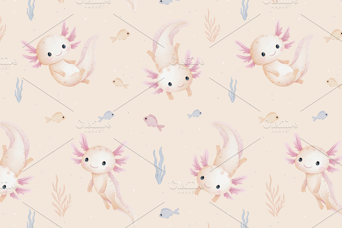 Cute Axolotl-Seamless Set+PNG Files, a Pattern Graphic by tetiartline (Photo 5 of 8)