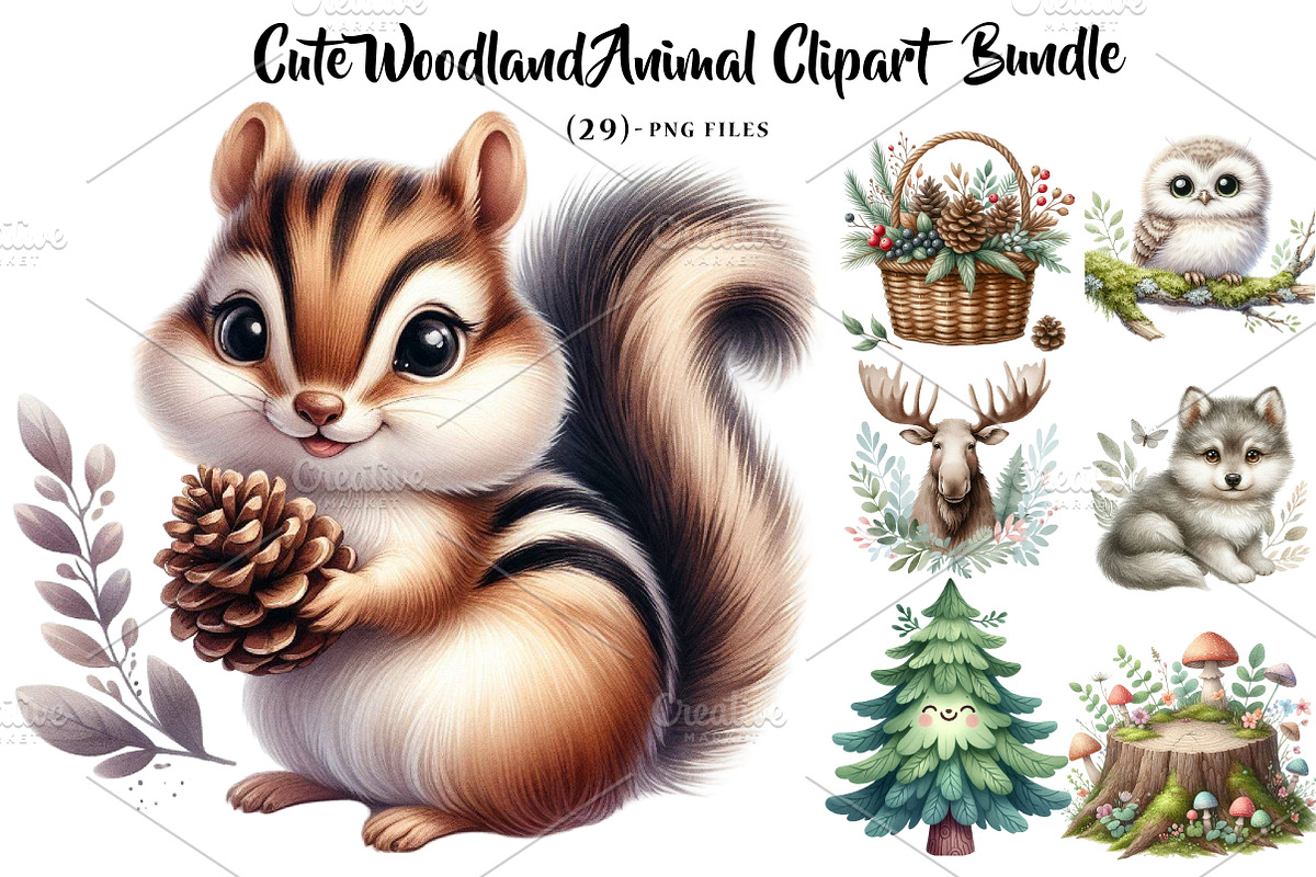Cute Woodland Animal Clipart, a Seasonal Illustration by CreationArt (Photo 1 of 5)