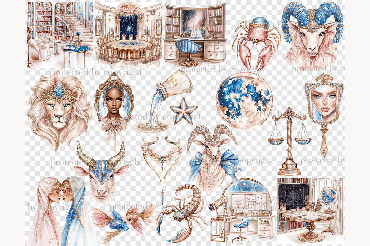 Zodiac Sign Clipart Set Celestial, a Person Illustration by GlamArtZhanna (Photo 6 of 8)