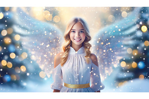 Young girl dressed as an angel with, a Holiday Photo by Igor Tichonow