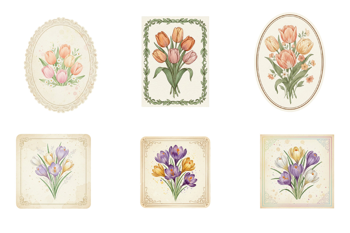 Vintage Spring Flowers Label PNG, an Illustration by GatewayDesign (Photo 2 of 6)