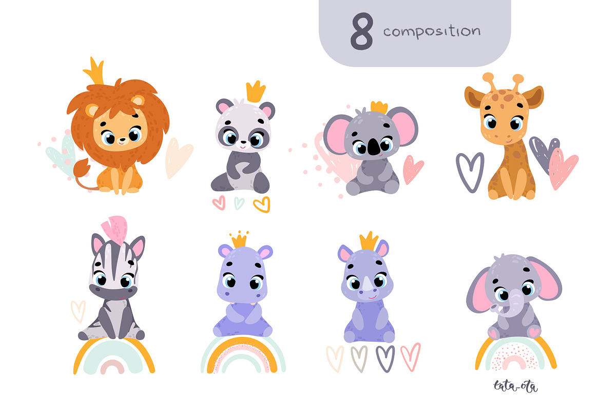Baby animals and rainbow. clipart, an Animal Illustration by tata_ota (Photo 7 of 13)