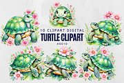 10 Turtle Cliparts Digital Printable, an Illustration by Wilin Digital (Thumbnail 1 of 2)