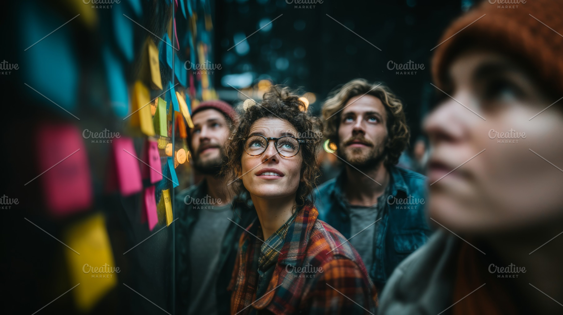 Colleagues collaborating on a brainstorming session with colorful notes and cre, a Business Photo by AS photostudio