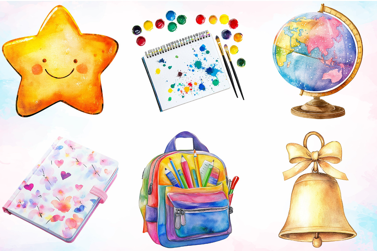Watercolor Back To School Clipart, an Illustration by Canvas Craft (Photo 3 of 4)