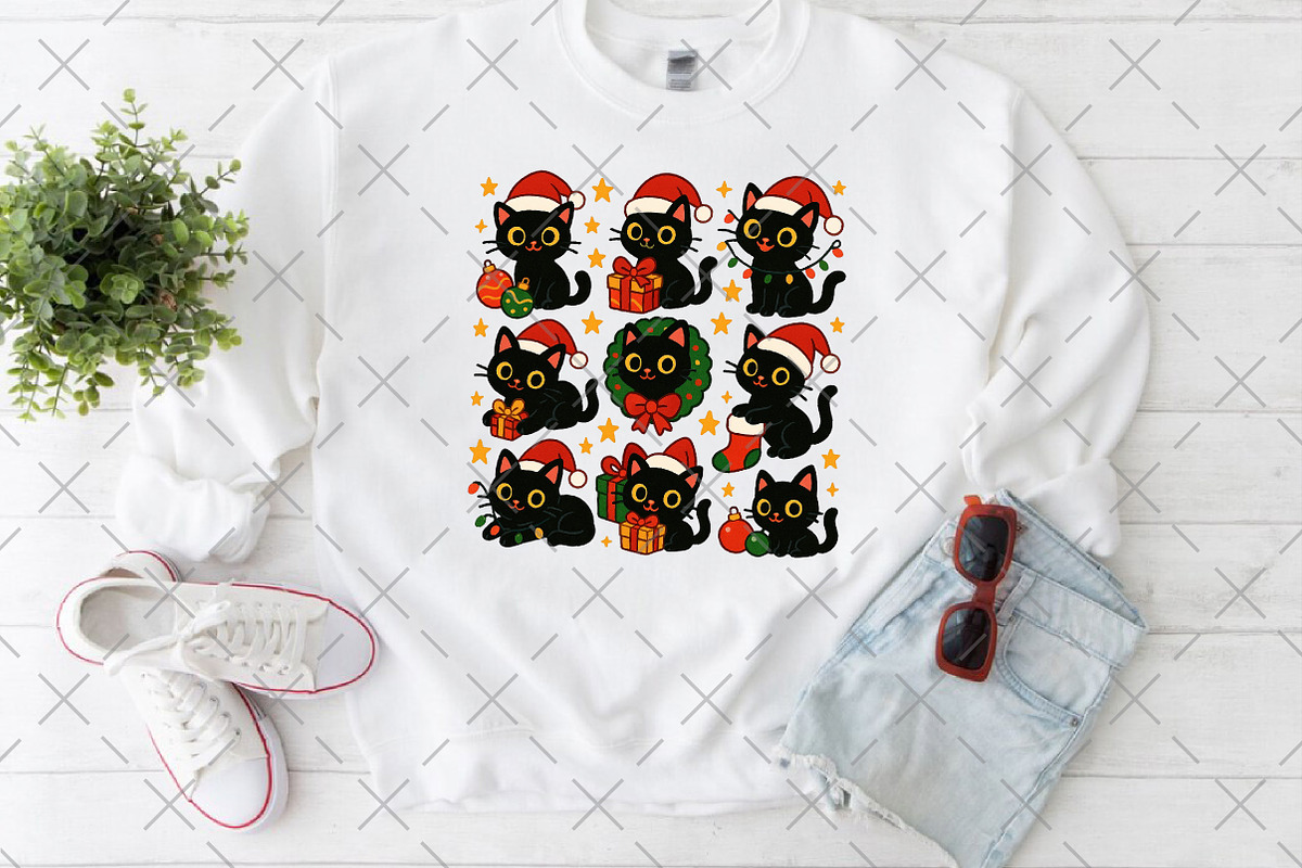 Christmas Black Cat PNG, an Illustration by Craft Nest (Photo 3 of 6)