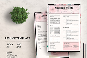 Floral CV / Resume Template / N, a Resume Template by Showy68 Template