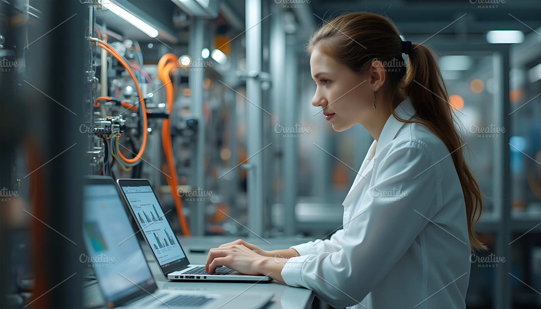 Female Scientist Analyzing Data on L, a Technology Photo by Stock Shape