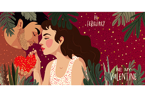 Happy romantic couple relationship, a Seasonal Illustration by Valenty