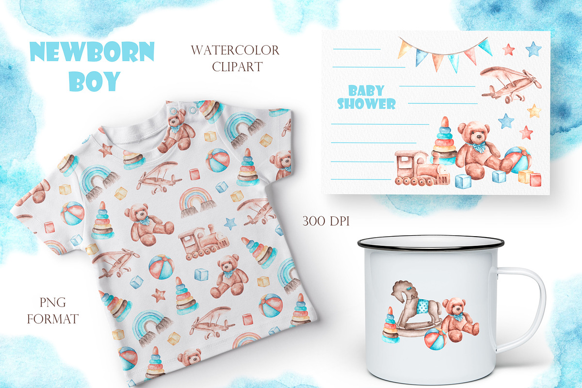 Child boy watercolor set. Birthday., a Person Illustration by SabinaWatercolorArt (Photo 10 of 15)