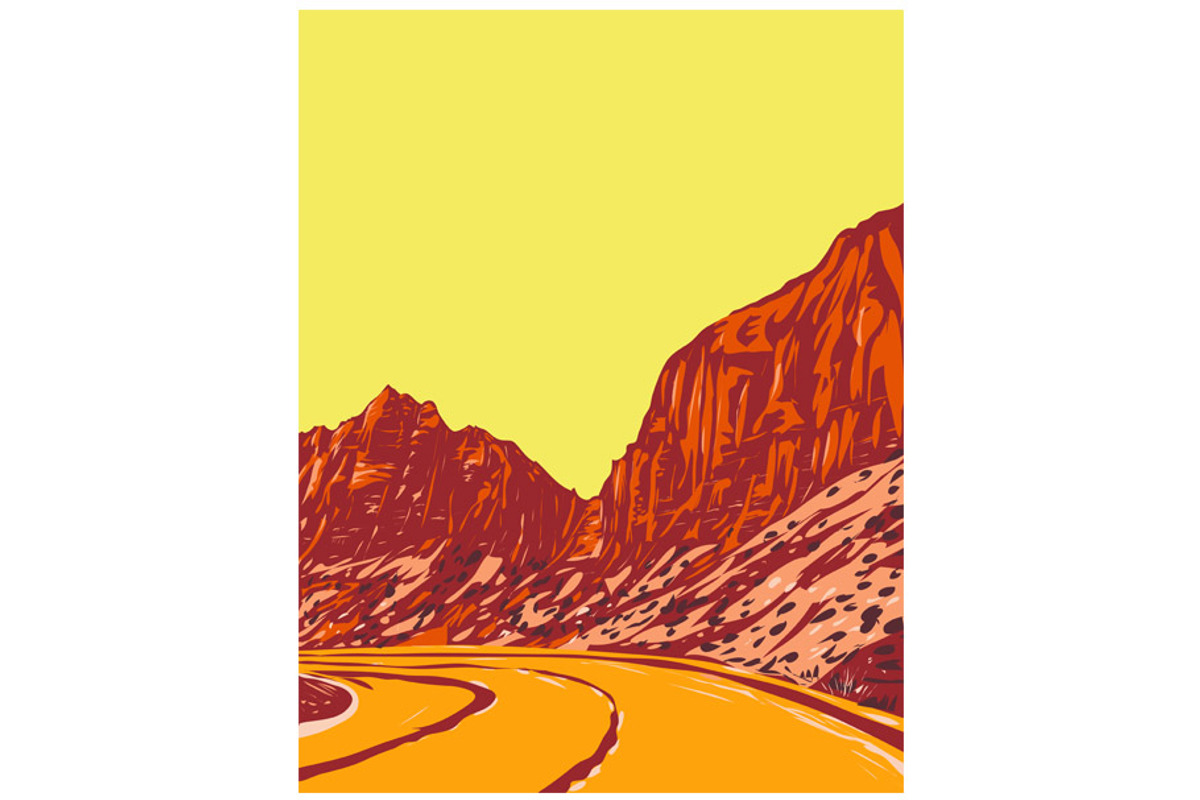 Pine Creek Canyon Zion Park WPA Art, an Illustration by patrimonio
