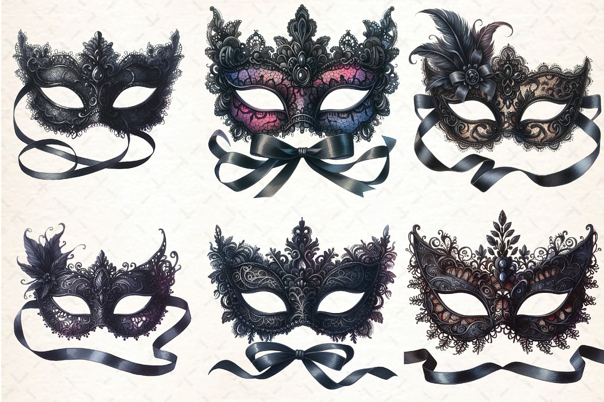 Black Lace Masquerade Mask Clipart, an Illustration by DreamCafeArt (Photo 4 of 5)