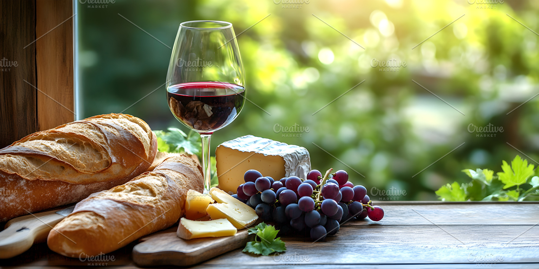 Rustic wine and cheese picnic setting, a Food & Drink Photo by Photostock