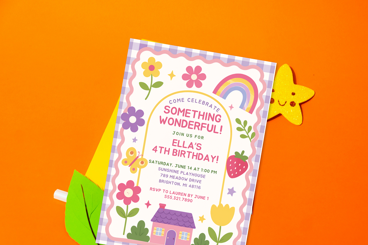 Retro Rainbow Girls Birthday Invite, an Invitation Template by heynomi (Photo 11 of 20)