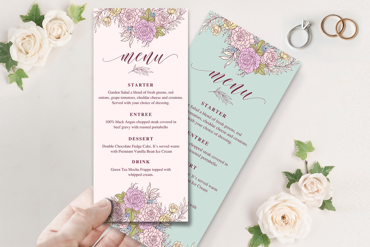 Roses Wedding Menu Template, an Invitation Template by Shwet Art (Photo 4 of 5)
