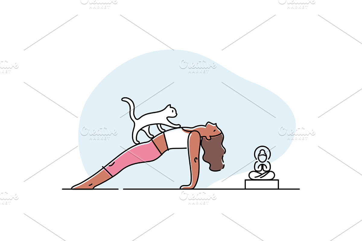 Yoga practice & cat illustration set, a Healthcare Illustration by tetiana.svirska (Photo 16 of 17)