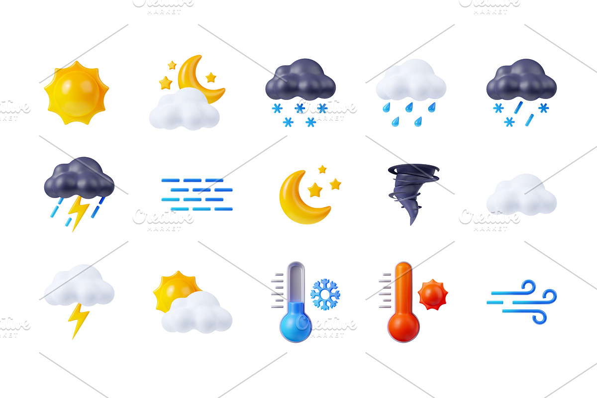 3D weather forecast icons set on, an Environmental 3D Model by art PVP - market
