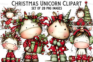 Christmas Unicorn Clipart, an Illustration by Craft Nest