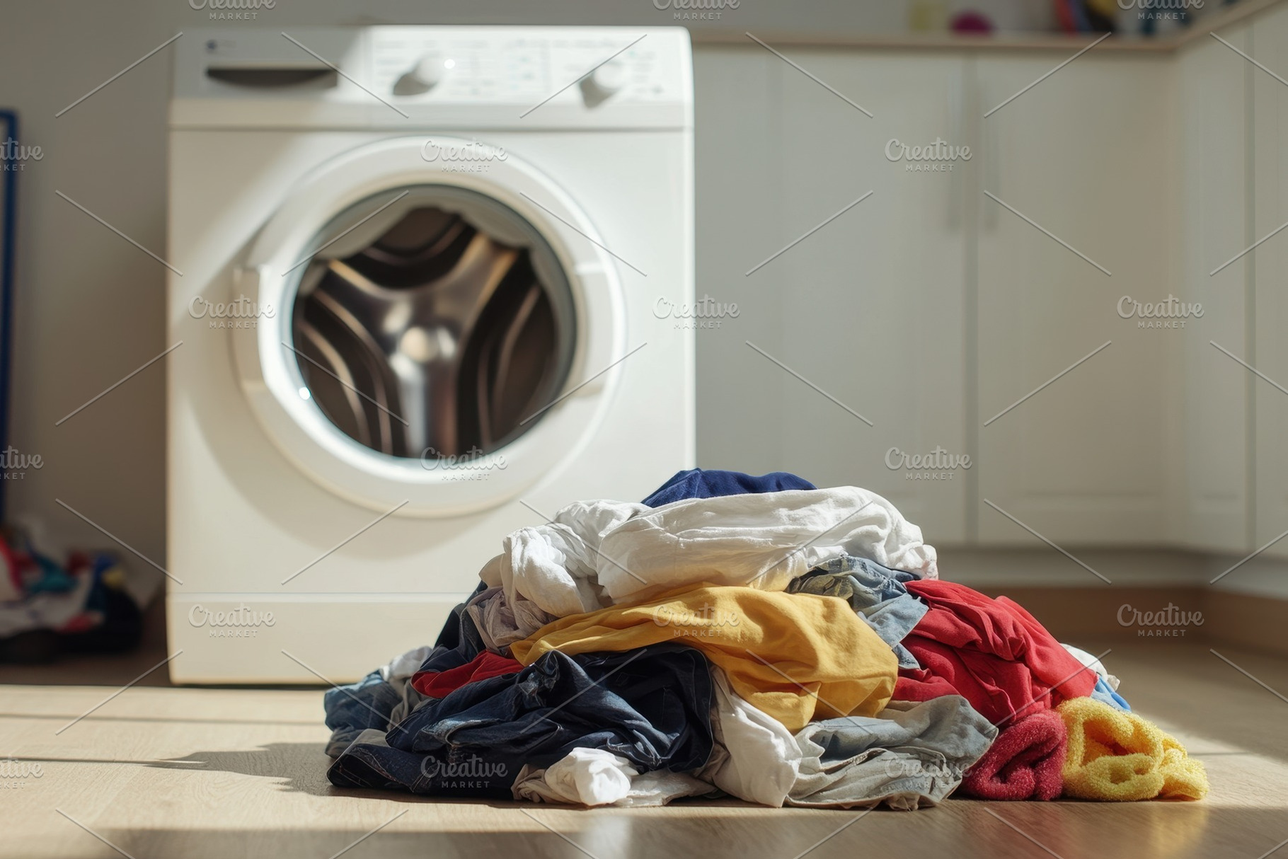 Laundry pile awaits washing by the w, a Photo by Iftikhar Alam