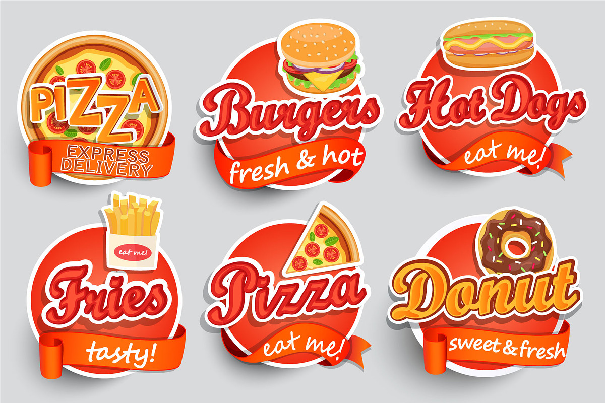 Fast food labels, logos, icons., a Food Illustration by tanda_V (Photo 3 of 3)