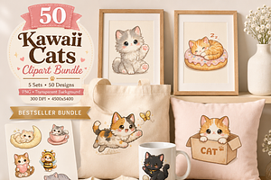 Kawai cat clipart bundle