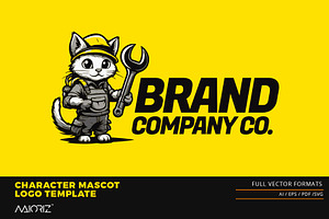 Mechanic Cat Charcter Logo Template