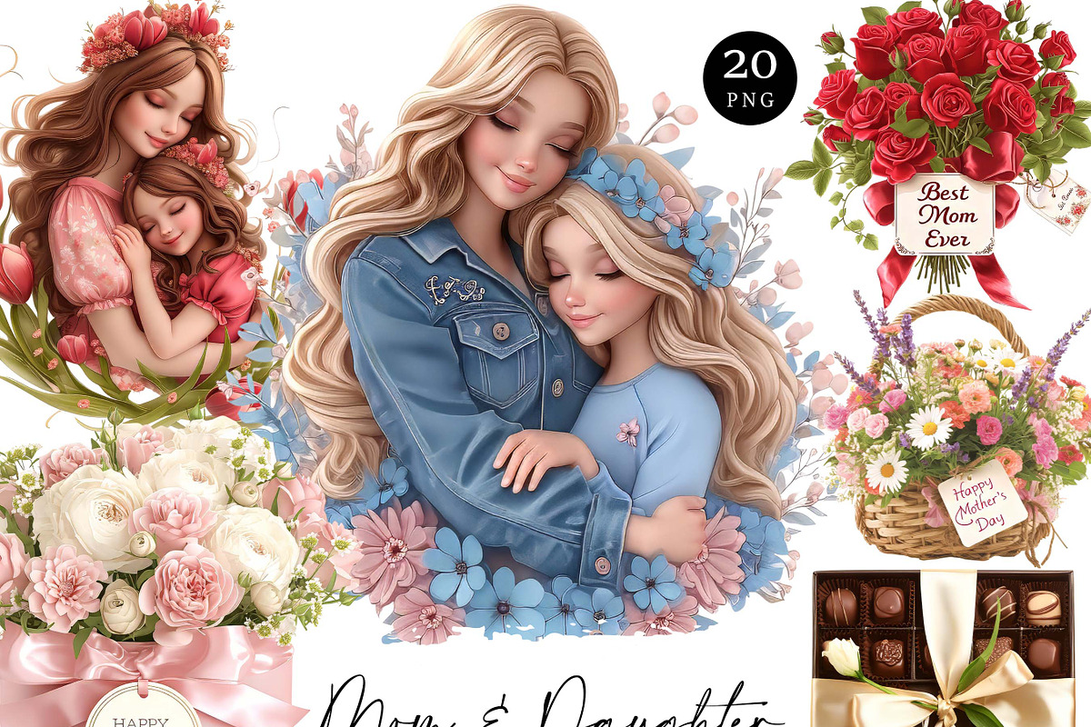 Mom and Daughter Clipart Bundle, a Person Illustration by Design Scotch (Photo 1 of 7)