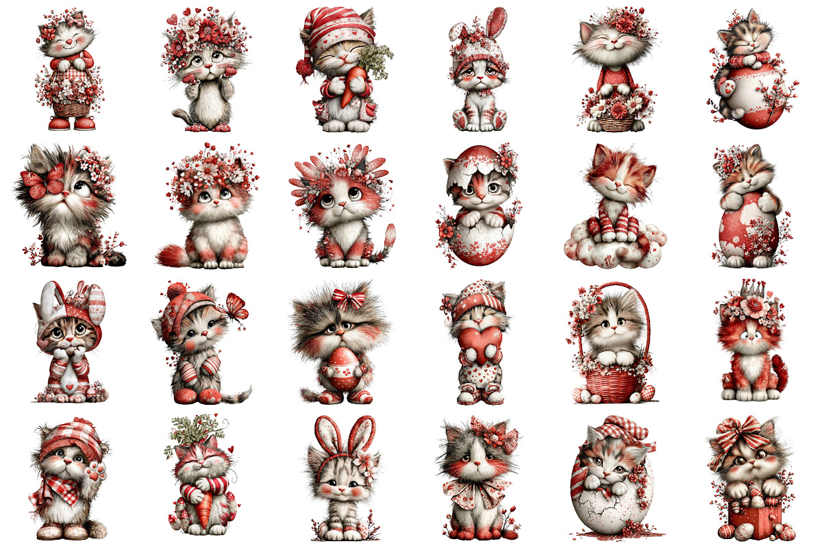Whimsical Easter Cats Clipart, an Illustration by designcity5 (Photo 2 of 5)