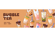Bubble tea set + ad backgrounds, a Food Illustration by PaperTrident (Thumbnail 5 of 11)