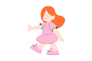 Happy Redhead Girl Walking Having