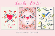 Valentines  birds.watercolor clipart, an Illustration by LABFcreations (Thumbnail 2 of 6)