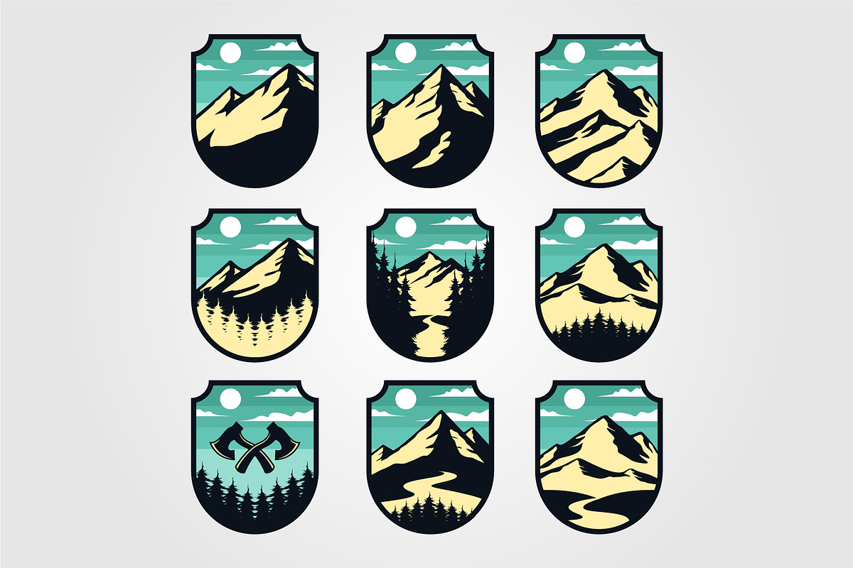 mountain vintage logo set adventure, a Branding & Logo Template by lawoel