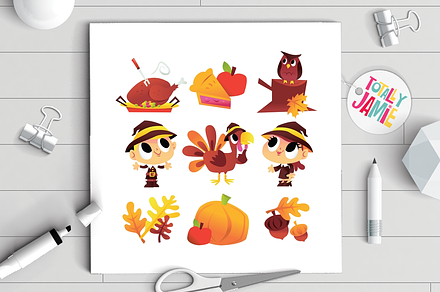 Cartoon Thanksgiving Fall Set