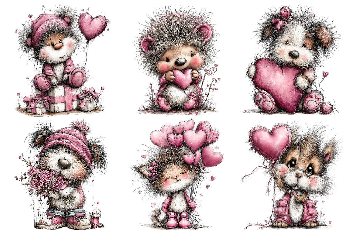 Valentines Whimsical Animals Clipart, an Illustration by Pixels.Craft (Photo 4 of 5)