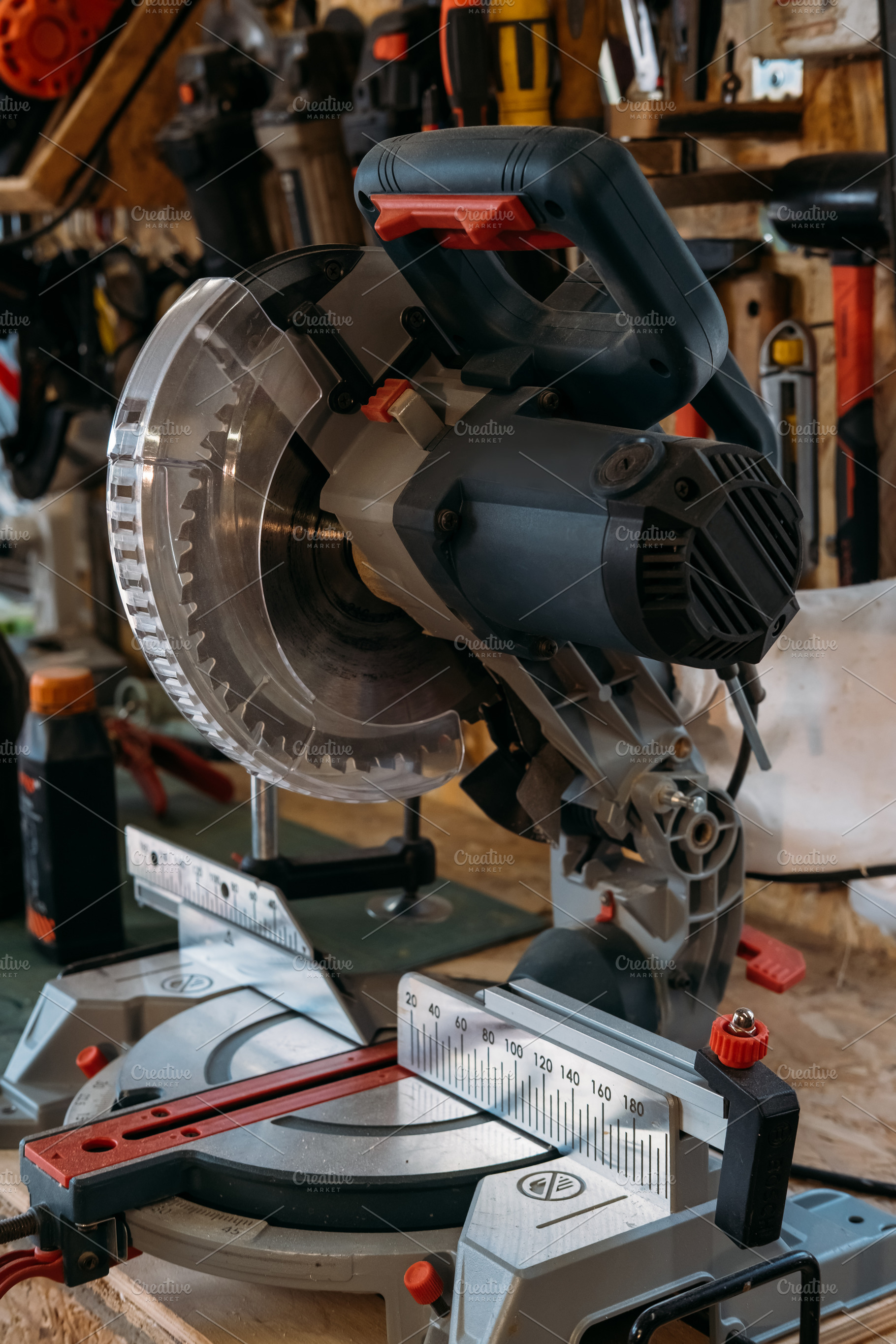 Miter saw woodworking equipment carpentry blade, an Industrial Photo by Photo Drive Studio