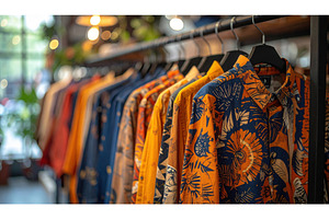 A row of vibrant, patterned shirts, a Beauty & Fashion Photo by Igor Tichonow