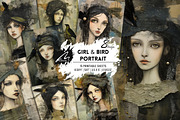 Whimsical Girl and Bird, Mixed Media, a Person Illustration by Digital Art Mahdiseño (Thumbnail 1 of 9)