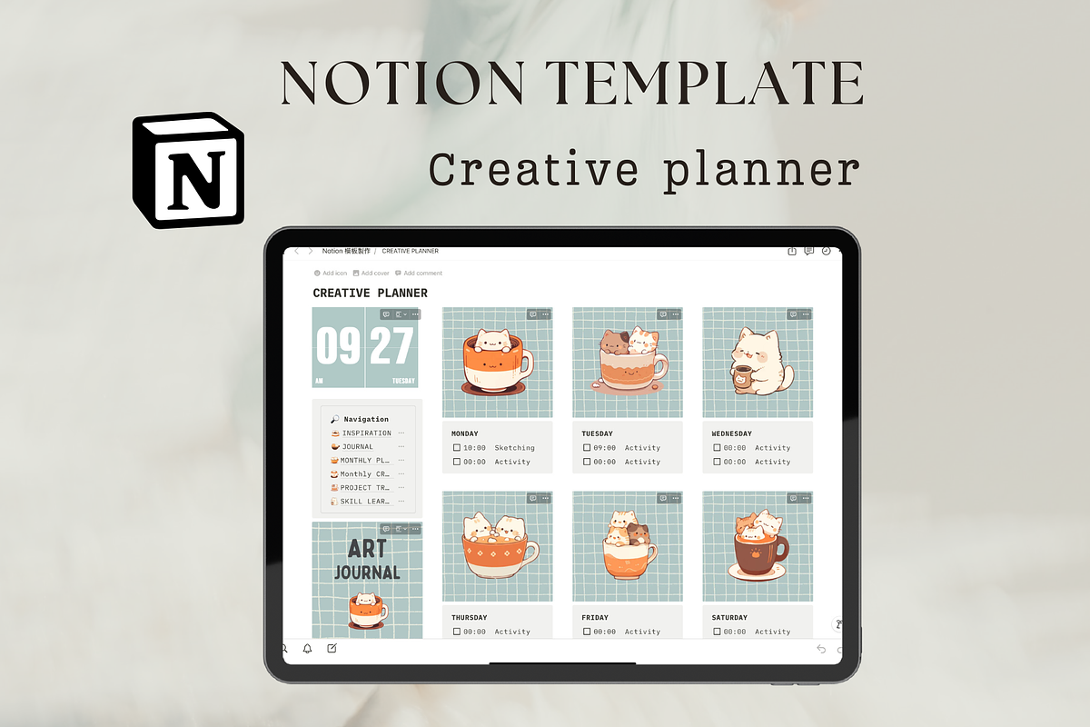Cat Notion planner for creatives, a Design Template by Petite Zakka Boutique (Photo 1 of 9)