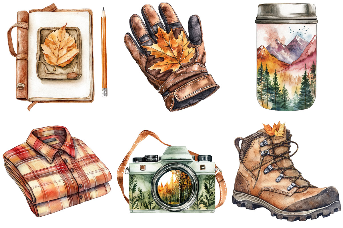 Watercolor Autumn Hike Clipart, an Illustration by Craft Nest (Photo 4 of 6)