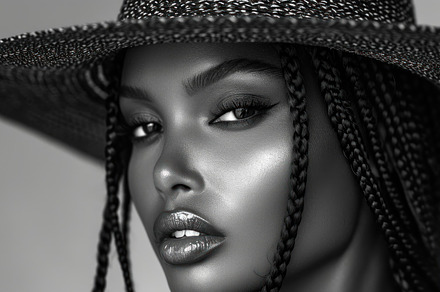 Black and white portrait of beautiful african american woman wit, a Beauty & Fashion Photo by AS photostudio